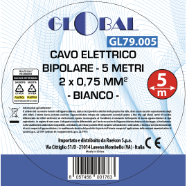 CAVO BIPOLARE H03VVH2-F SEZIONE 2x0.75mm BIANCO MATASSA 5m