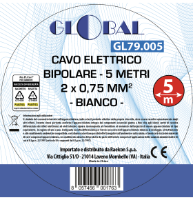 CAVO BIPOLARE H03VVH2-F SEZIONE 2x0.75mm BIANCO MATASSA 5m